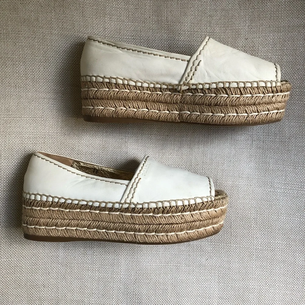 Prada Espadrille Sandals Platform White Leather US 5